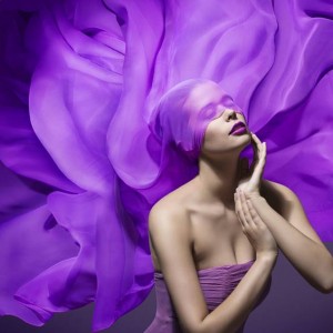 Woman Beauty Face Silk Cloth, Fashion Model Waving Fabric Purple