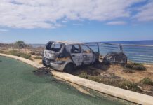 אישום: ניקב צמיגים של רכב בנתניה שהפריע לו בנסיעה תוך כדי בריחה פגע הרכב בגדר ועלה באש. צילום חטיבת דוברות המשטרה
