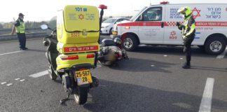 צומת פולג: רוכבת אופנוע נפצעה קשה בתאונה בכביש החוף תאונת דרכים בין אופנוע לרכב פרטי. כביש החוף - בסמוך לצומת פולג - נתניה.הרוכבת פונתה באמצעות מד"א לבית חולים לניאדו בנתניה.