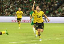 מכבי חיפה חגגה קונצרט שערים על חשבון מכבי נתניה בתמונה, שחקן מכבי נתניה איגור זלאטנוביץ חוגג לאחר שכבש 1:0 מול מכבי חיפה